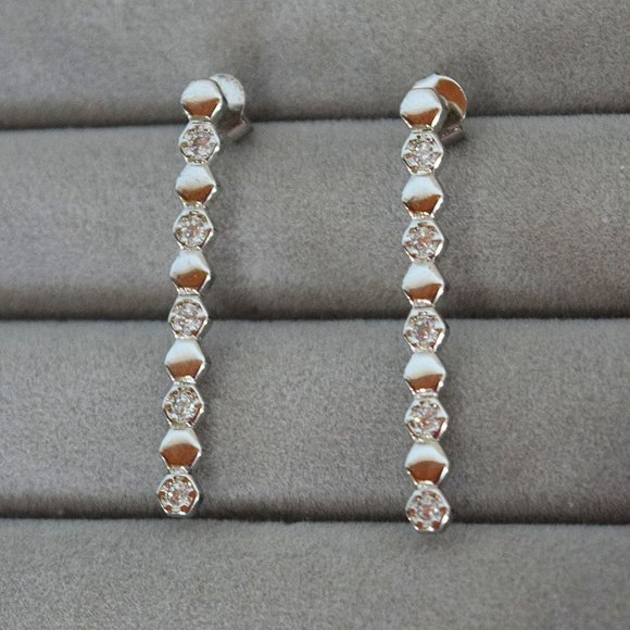 Geometric Stud Earrings With Crystals - Picture 3 of 9